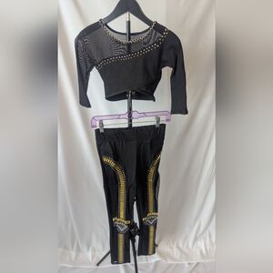 Dance Costume - Black Crop Top & Leggings w/ Gold & Silver Metallic Accent